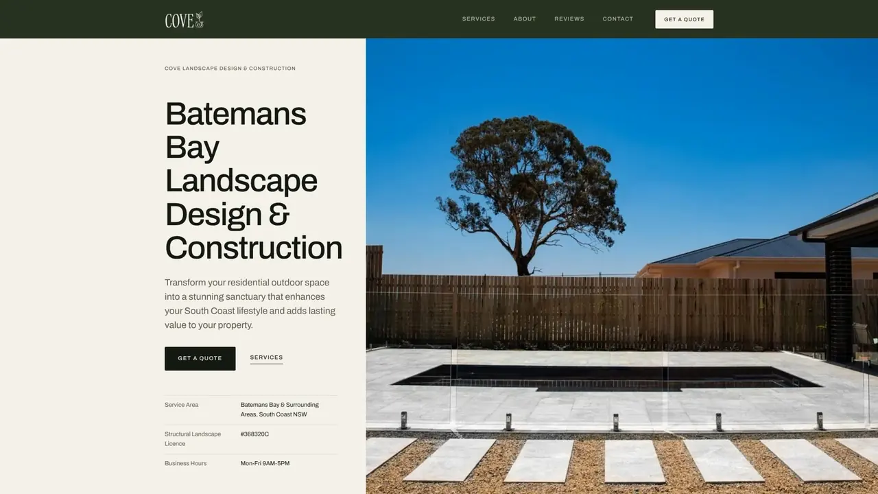 Cove Landscape Design and Construction website