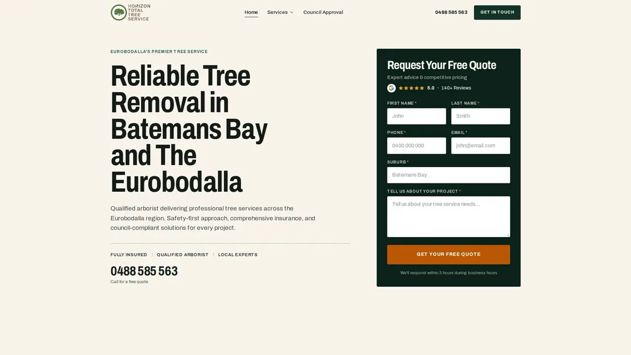 Horizon Total Tree Service website